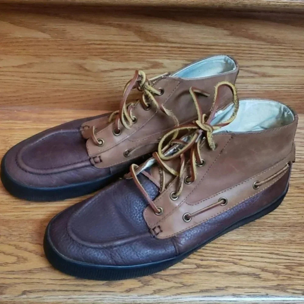 Polo Ralph‎ Lauren Delmont Boots 10D Brown Leather Two-Tone Moc Toe Boat Shoes
